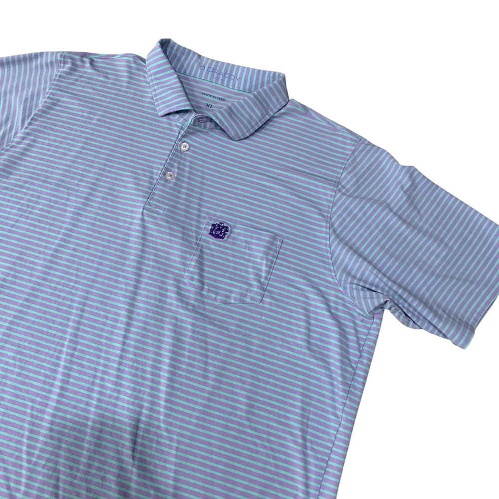 B. Draddy Men's XL Polo Shirt Purple Aqua Stripe Pima Cotton Golf Casual USA‎